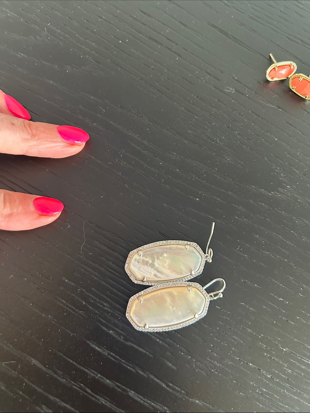 Kendra Scott Iridescent White Mother-of-Pearl Drop Earrings with Pavé Halo - Picture 3 of 3
